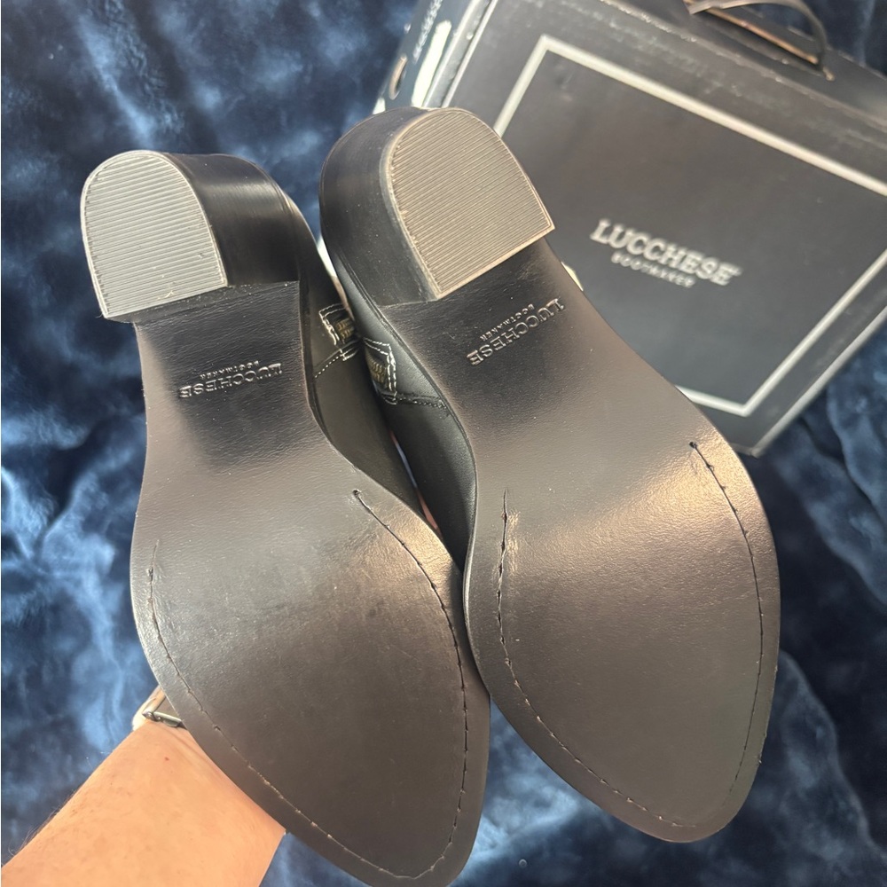 Lucchese Michelle Black and White Zip Collar Booties - Picture 12 of 16